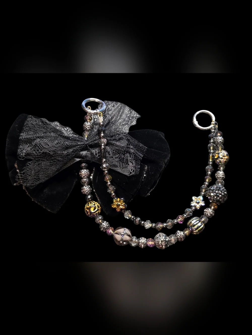 Elegant Black and Silver Bow Beaded Bag Charm